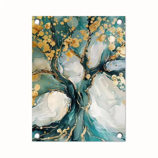 GreatGardenPosters Tuinposter 30x40 Cm - Tuindecoratie Boom - Modern - Verflook - Turquoise - Goud - Poster Voor In De Tuin - Buiten Decoratie - Schutting Tuinschilderij thumbnail