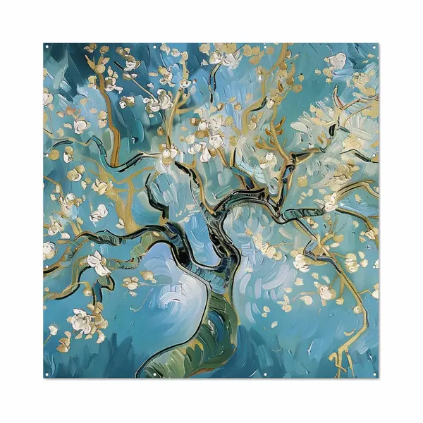 GreatGardenPosters Tuinposter 200x200 Cm - Tuindecoratie Amandelbloesem Boom - Blauw - Abstract - Poster Voor In De Tuin - Buiten Decoratie - Schutting Tuinschilderij - thumbnail