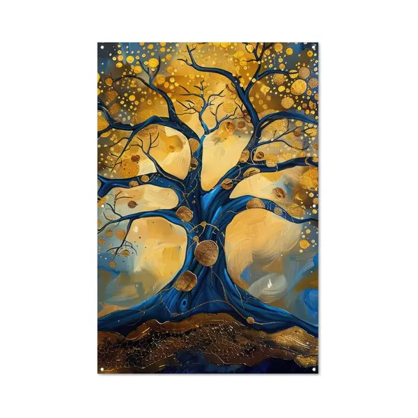 GreatGardenPosters Tuinposter 120x180 Cm - Tuindecoratie Boom - Levensboom - Blauw - Goud - Poster Voor In De Tuin - Buiten Decoratie - Schutting Tuinschilderij - thumbnail