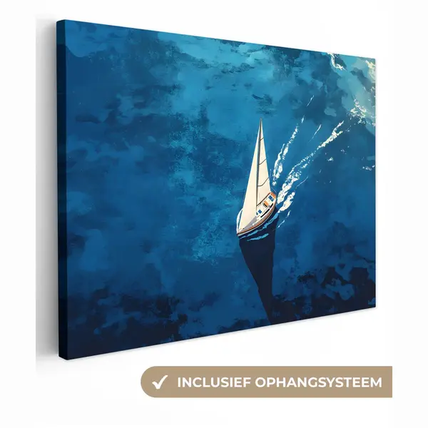 OneMillionCanvasses Canvas Schilderij 80x60 Cm - Exclusieve Wanddecoratie Zeilboot - Water - Abstract - Schaduw - Muurdecoratie Woonkamer - Slaapkamer Decoratie - Kamer thumbnail