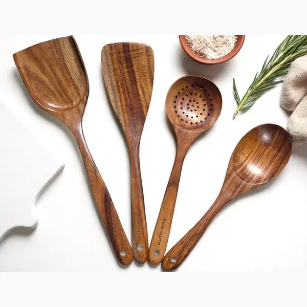 Dutchers® Premium 4-delige Houten Spatel Set - Spatels - Antiaanbakpan - Keuken Lepel - Kookgerei - Wokspatels - Pollepels - Opscheplepel - thumbnail