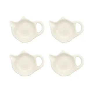 Purepeak Theezakjes Schoteltjes Set 4 Stuks - Sausbakjes - Borrel Schaaltjes - Wit - Theetip - Aperitiefschaaltjes - Theezakjeshouder