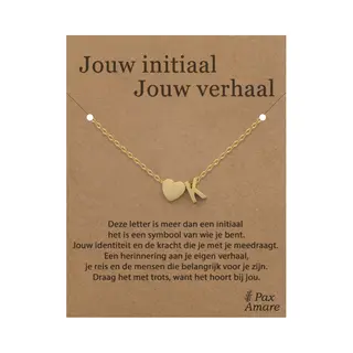 Letter K Ketting Op Cadeau Kaartje - Jouw Initiaal, Jouw Verhaal - 45cm Goudkleurig Stainless Steel - Initiaal & Hartje Hanger - Pax Amare