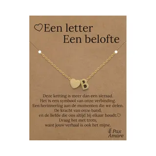 Letter B Ketting Op Cadeau Kaartje - Een Letter, Een Belofte - 45cm Goudkleurig Stainless Steel - Initiaal & Hartje Hanger - Pax Amare
