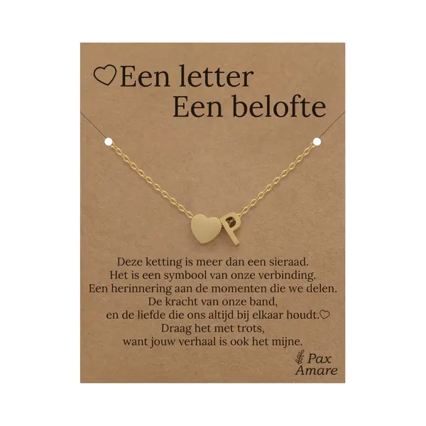 Letter P Ketting Op Cadeau Kaartje - Een Letter, Een Belofte - 45cm Goudkleurig Stainless Steel - Initiaal & Hartje Hanger - Pax Amare thumbnail