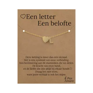 Pax Amare Letter L Armband Op Cadeau Kaartje - Een Letter, Een Belofte - 15, 5cm + 5, 5cm Verstelbaar Goudkleurig Stainless Steel - Initiaal & Hartje Hanger -