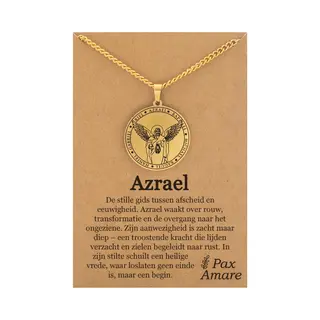 Pax Amare Beschermengel Azraël Ketting Op Cadeau Kaartje - Goudkleurig - Aartsengel Talisman / Medalion - Stainless Steel Engelen Hanger - 60cm