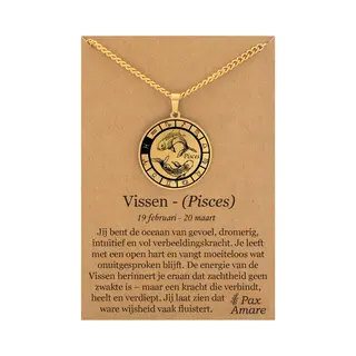 Sterrenbeeld Vissen (Pisces) Ketting Op Cadeau Kaartje - Goudkleurig - Roestvrij Staal Zodiac Talisman - Stainless Steel - 60cm - Pax Amare