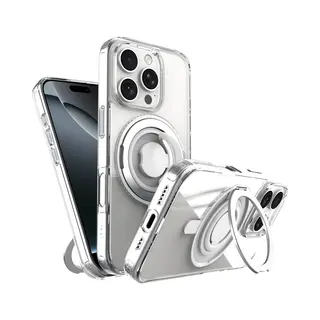 My Case Hoesje – Geschikt Voor IPhone 16 Pro - Geschikt Voor MagSafe – 360 Graden Draaibare Telefoonhouder Standaard – Transparant