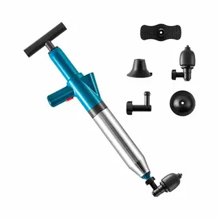 JustValue Multifunctionele Luchtdruk Pomp Ontstopper - 4 Ontstoppingskoppen - Luchtdruk Meter - 0-8 Bar - Gootsteenontstopper - Toilet - Afvoer -