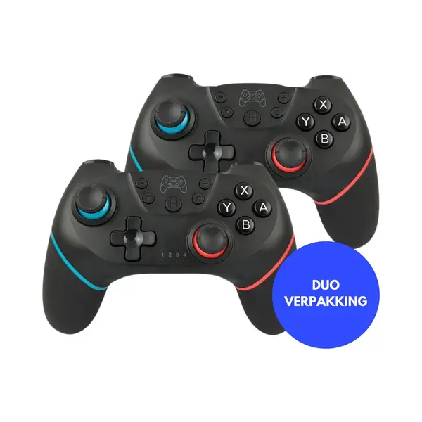 2x JustValue Draadloze Controller Geschikt Voor Nintendo Switch & Switch 2 - Ergonomische Handvat Gripstand thumbnail