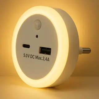 Narvie Stekkerlamp Nachtlamp Met Usb-A En Usb-C Oplader – Dag/Nacht Sensor En Automatische Modus