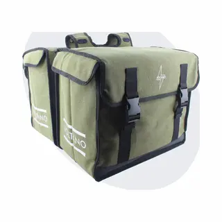 Voltano Canvas Dubbele Fietstas 70L Xxl - Olijf Groen - 100% Waterdicht - Afstandhouder Optie - Universele Bevestiging - Grote Fietstassen Elektrische