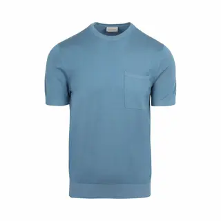 Suitable Knitted T-shirt Pocket Compact Blauw - Maat L - Heren - Casual T-shirts