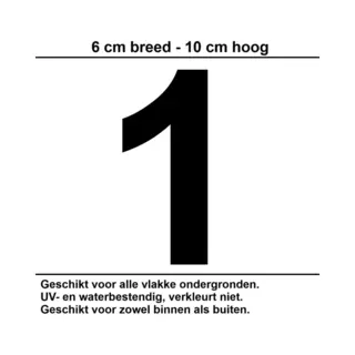 Huisnummer Sticker | Nummer 1 | 10 Cm Zwart | Container Sticker | Cijfer Stickers