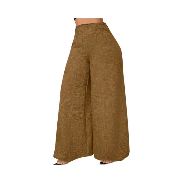 Bovista Linnen Broek Dames - Zomerbroek - Volwassenen - Lange Broek - Pantalon - Strandbroek - Zomer - Ibiza Stijl - Bruin - Maat L thumbnail