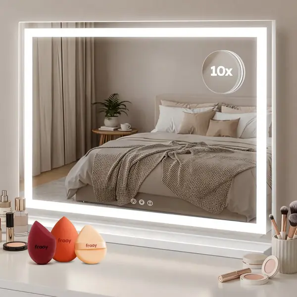 Fraay® Hollywood Spiegel Met Verlichting 60x50cm - 3 Lichtstanden - Make Up Spiegel Met 10x Vergrootspiegel - Led Strip Verlichting Dimbaar - Incl. 2 thumbnail