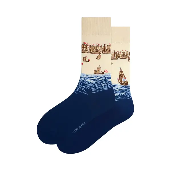 Kunstsokken Kunst Sokken - Solebay Tapestry, Willem Van De Velde - Sokken Heren 41 46 - Biologisch Katoenen Sokken - Funny Socks Happy - Vrolijke Sokken - thumbnail