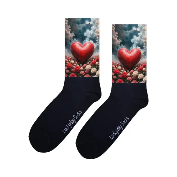 Lucky Day Socks Hart - Valentijn Sokken - Valentijns Cadeau - Grappige Sokken - Leuke Sokken - Hem Haar Sokken - Bloemenveld - Vrolijke Sokken - Vaderdag - Moederdag thumbnail