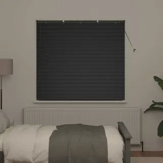 Window Blind With Curtains Manual Black Aluminium Vidaxl