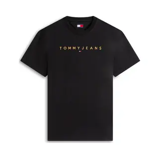 Tommy Jeans For Man. DM0DM20744 Knitted T-shirt With Black Linear Embroidered Logo (Xl), Casual, Cotton, Short Sleeve