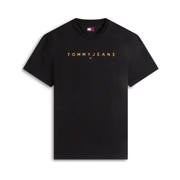 Tommy Jeans For Man. DM0DM20744 Knitted T-shirt With Black Linear Embroidered Logo (Xl), Casual, Cotton, Short Sleeve thumbnail