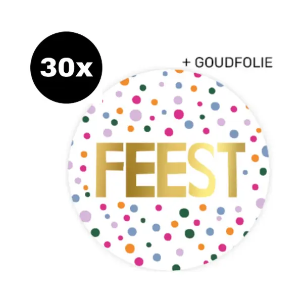 30x Zoettt Sluitsticker Feest | Confetti | 50 Mm | Goudfolie | Traktatiesticker Hoera | Cadeausticker | Sluitzegel | Sluitsticker | Traktatie - thumbnail