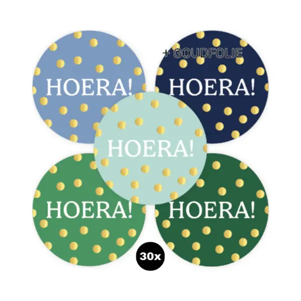 30x Zoettt Hoera! Blue | 5 Assorti | 40 Mm | Goudfolie | Traktatiesticker Hoera | Cadeausticker | Sluitzegel | Sluitsticker | Traktatie - Verjaardag - thumbnail