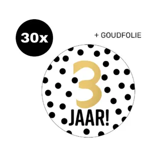 30x Zoettt Sluitsticker 3 Jaar! | Goudfolie | 40 Mm | Traktatiesticker Hoera | Cadeausticker | Sluitzegel | Sluitsticker | Traktatie - Verjaardag -