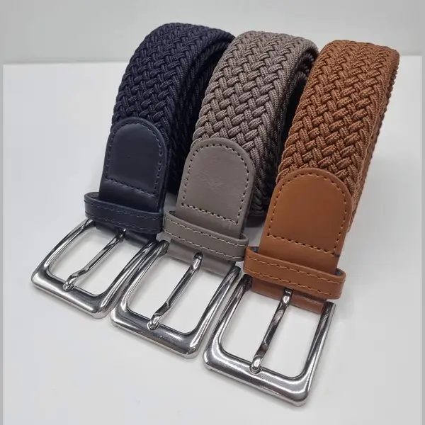 Skb Fashion 3 Pack Deal - Elastische Riem - Gevlochten Broekriem - Dames En Heren Riemen - Kleur 1 Bruin 2 Kaki 3 Blauw 120 Cm thumbnail