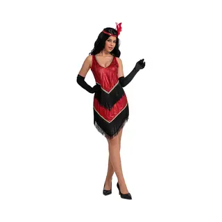 Joya Party® Gatsby Flapper Verkleed Jurk Dames | Charleston Verkleedjurk Roaring 20’s Verkleedjurk | Art Deco Rood/Zwart Met Franjes, Haarband &