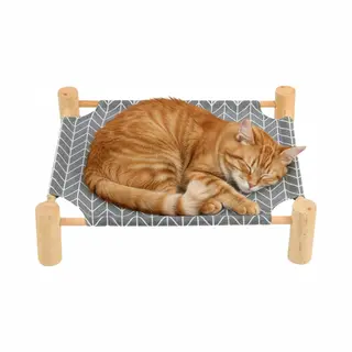 Janse® Katten Hangmat Grijs - Inclusief Kattenhengel - Hangmat Met Houten Pootjes - Kattenstretcher - Katten Bedje - Voor Kleine Hondjes - Katten