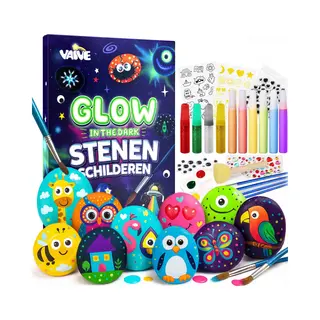 Vaive Stenen Schilderen 61-delig – Glow In The Dark Happy Stones – Knutselen - Knutselset Voor Meisjes & Jongens - Knutselpakketten