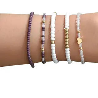 Fashion Jewelry 5‑delige Boho Armbanden Set Dames – Kralenarmbanden Met Hartjes – Vriendschapsarmbanden Voor Vrouwen & Meisjes – Festival Sieraden –