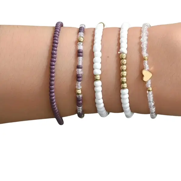 Fashion Jewelry 5‑delige Boho Armbanden Set Dames – Kralenarmbanden Met Hartjes – Vriendschapsarmbanden Voor Vrouwen & Meisjes – Festival Sieraden – thumbnail