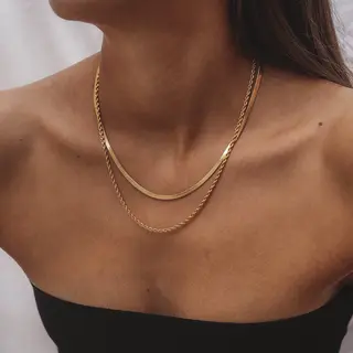 Fashion Jewelry Dames Ketting - Dubbele Laag Y-Vorm Slangenketting - Roestvrijstaal - Minimalistische Layered Necklace - Goudkleurig - Trendy & Tijdloos Sieraad -