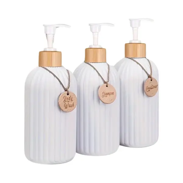 Goodli 3-delige Set Zeepdispensers - 500ml Per Stuk - Wit - Navulbare Shampoo & Douchegel Flessen - Foam Zeepbakje - Stijlvolle Badkamer Accessoires - thumbnail