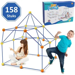 Rs Goods Fort Bouwpakket Met 158 Onderdelen - Sensorisch Speelgoed - Educatief Speelgoed - Montessori Speelgoed - Buitenspeelgoed - Kinderspeelgoed - Bouwset -