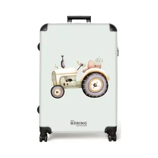 NoBoringSuitcases.com® - Koffer Groot - Reiskoffer Lichtgewicht - Beige Vintage Tractor In Pastel Groene Kleuren - Rolkoffer Met 4 Wielen - Grote