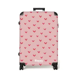 NoBoringSuitcases.com® - Koffer Groot - Reiskoffer Lichtgewicht - Hartjespatroon Met Roze Kleuren - Rolkoffer Met 4 Wielen - Grote Trolley Xl - 98