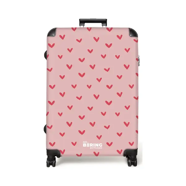 NoBoringSuitcases.com® - Koffer Groot - Reiskoffer Lichtgewicht - Hartjespatroon Met Roze Kleuren - Rolkoffer Met 4 Wielen - Grote Trolley Xl - 98 thumbnail