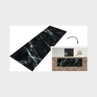 KitchenYeah Keukenloper 180x60 Cm - Keukenmat Vinyl Marmer - Zwart - Luxe - Keukenmatten Loper - Keuken Vloerkleed Tapijt