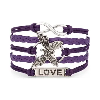Nuvex Paarse Love Armband Voor Dames Vrouwen Met Vlinder En Infinity Symbool – Vlechtarmband Met Charms