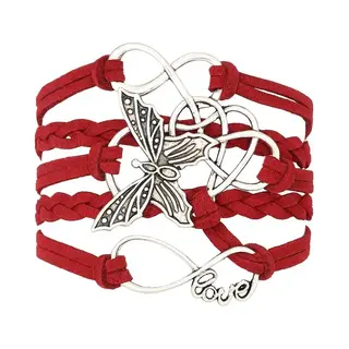 Nuvex Donkerrode Love Armband Voor Dames Vrouwen Met Vlinder En Infinity Symbool – Vlechtarmband Met Charms