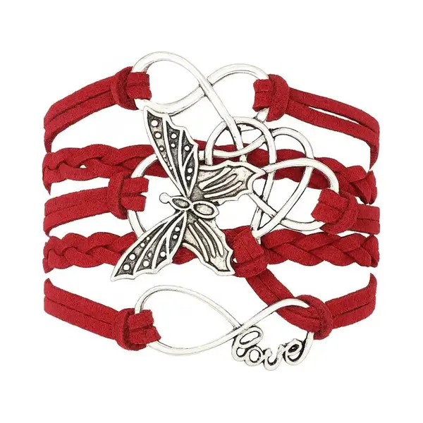Nuvex Donkerrode Love Armband Voor Dames Vrouwen Met Vlinder En Infinity Symbool – Vlechtarmband Met Charms thumbnail