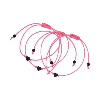 Nuvex Set Van 3 Verstelbare Armbanden Met Felroze Koord En Zwarte Hartkralen – Vriendschaps Armband – Voor Dames En Meisjes