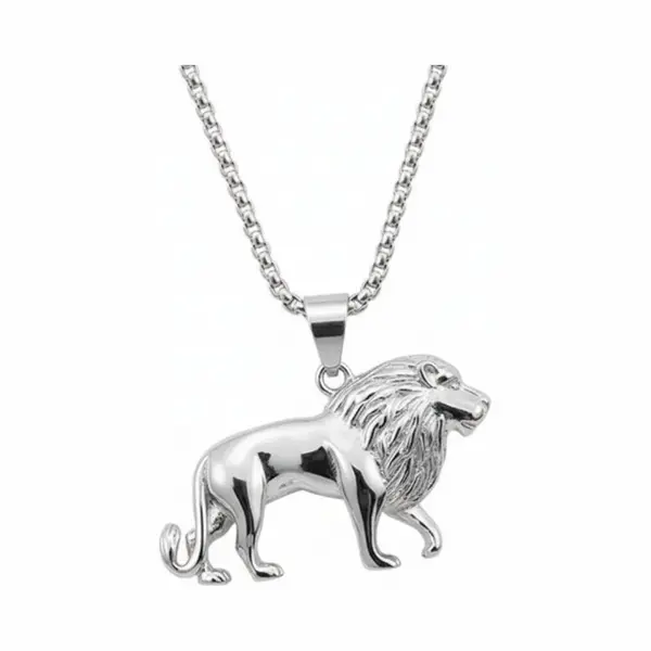 Nuvex Zilverkleurige Ketting Met Leeuw Hanger – Ketting Voor Heren – Dierenhanger – Glanzend Ontwerp – Krachtig Symbool thumbnail