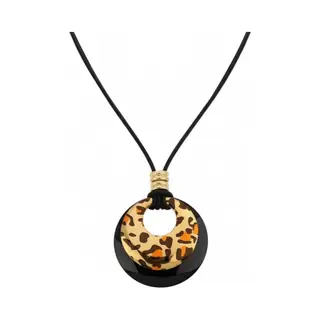 Nuvex Zwart- En Panterprint Ketting Voor Dames Met Ronde Hanger – Koordketting Met Opvallend Patroon – Ketting Met Hanger