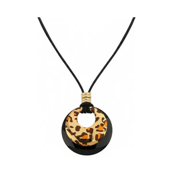 Nuvex Zwart- En Panterprint Ketting Voor Dames Met Ronde Hanger – Koordketting Met Opvallend Patroon – Ketting Met Hanger thumbnail