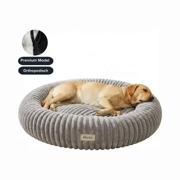 Pecco Grote Ronde Hondenmand - Orthopedische Hondenmand Voor Grote Honden - Rond 100 Cm - Lichtgrijs Rib thumbnail
